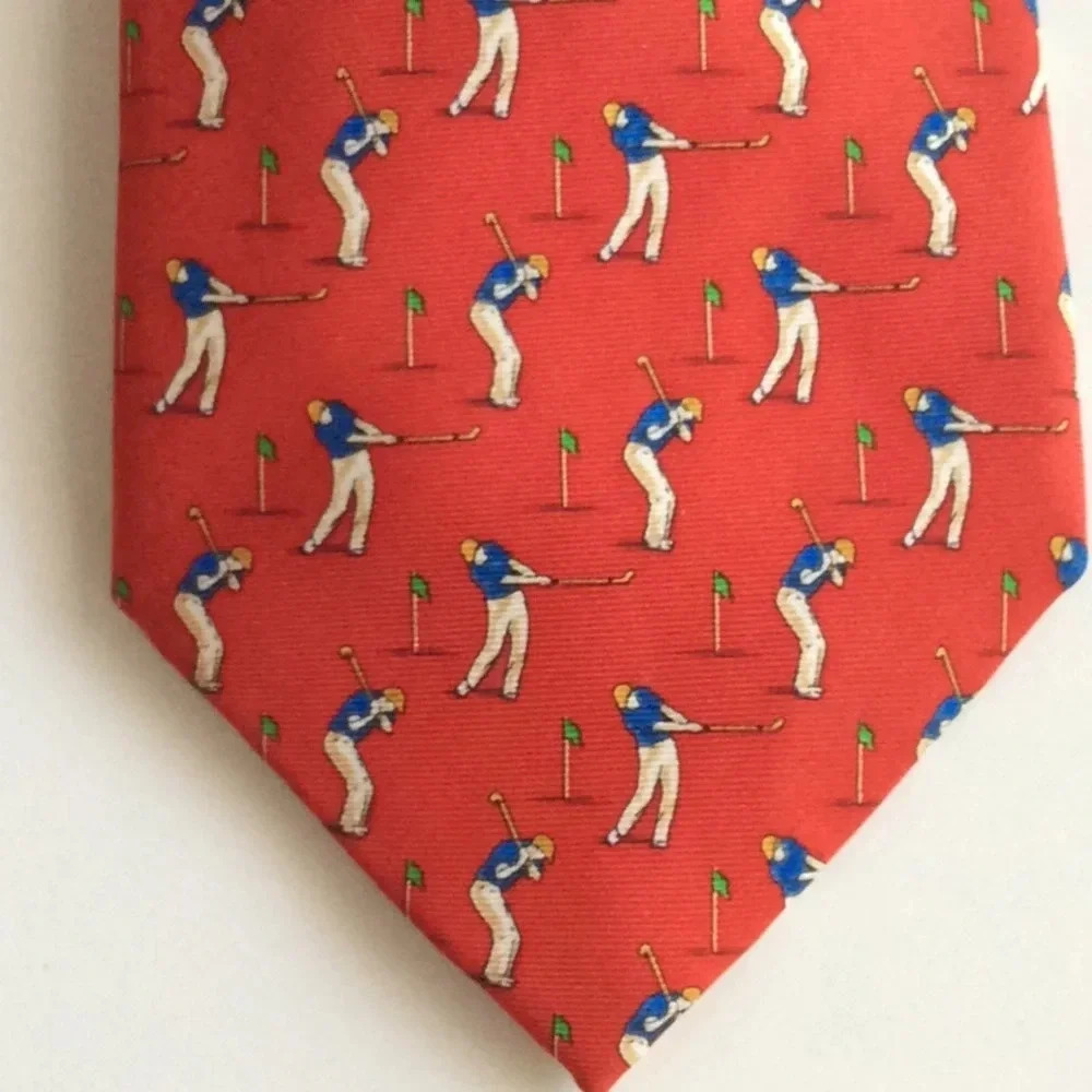 American Living Red Handmade Silk Tie with Golfer